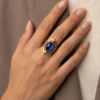 Vintage Antique Gold Sapphire-Tone Statement Ring – Sculptural Chevron Design