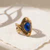 Vintage Antique Gold Sapphire-Tone Statement Ring – Sculptural Chevron Design