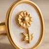 Gold-Tone Stainless Steel Enamel Flower Ring – White Oval Signet Design