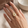 Gold-Tone Stainless Steel Enamel Flower Ring – White Oval Signet Design