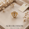 Gold-Tone Stainless Steel Enamel Flower Ring – White Oval Signet Design