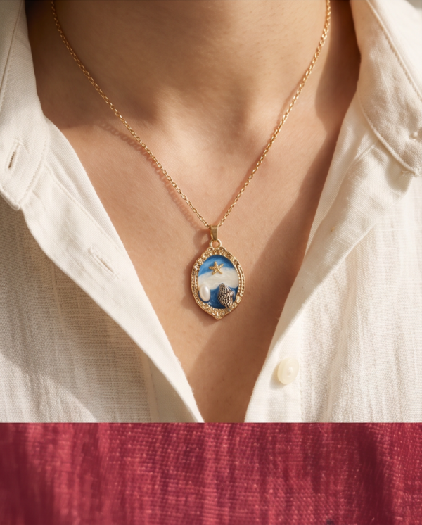 Gold-Tone Stainless Steel Ocean Pendant Necklace – Starfish & Shell Charm