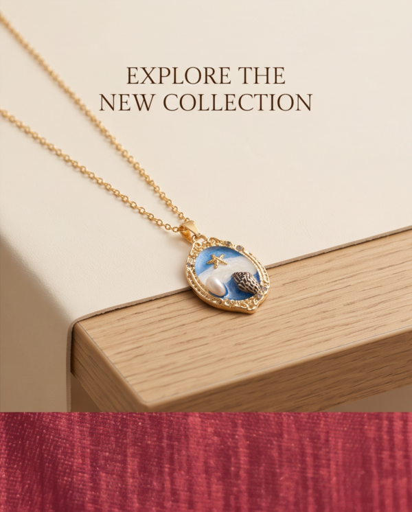Gold-Tone Stainless Steel Ocean Pendant Necklace – Starfish & Shell Charm