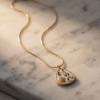Gold-Tone Stainless Steel Enamel Pendant Necklace – Textured Shell & Pearl Charm