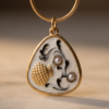 Gold-Tone Stainless Steel Enamel Pendant Necklace – Textured Shell & Pearl Charm
