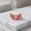 Gold-Tone Stainless Steel Pink Enamel Butterfly Wing Ring