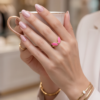 Gold-Tone Stainless Steel Pink Enamel Butterfly Wing Ring