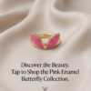 Gold-Tone Stainless Steel Pink Enamel Butterfly Wing Ring