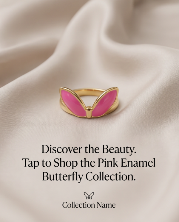 Gold-Tone Stainless Steel Pink Enamel Butterfly Wing Ring