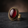 Vintage Antique Gold Oval Ruby-Red Statement Ring – Braided Edge Detail