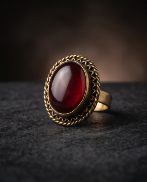 Vintage Antique Gold Oval Ruby-Red Statement Ring – Braided Edge Detail