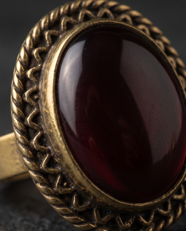 Vintage Antique Gold Oval Ruby-Red Statement Ring – Braided Edge Detail