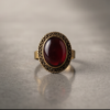 Vintage Antique Gold Oval Ruby-Red Statement Ring – Braided Edge Detail