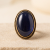 Vintage Antique Gold Oval Deep Blue Statement Ring – Braided Edge Detail