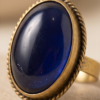 Vintage Antique Gold Oval Deep Blue Statement Ring – Braided Edge Detail