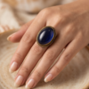 Vintage Antique Gold Oval Deep Blue Statement Ring – Braided Edge Detail