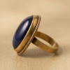 Vintage Antique Gold Oval Deep Blue Statement Ring – Braided Edge Detail