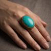 Vintage Antique Gold Large Oval Turquoise Statement Ring – Braided Edge