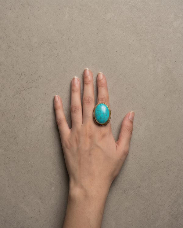 Vintage Antique Gold Large Oval Turquoise Statement Ring – Braided Edge