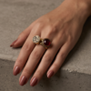 Vintage Gold-Tone Arabic Engraved Coin & Red Stone Two-Piece Ring