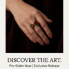 Vintage Gold-Tone Arabic Engraved Coin & Red Stone Two-Piece Ring