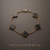 Gold-Tone Stainless Steel Black Clover Bracelet – Enamel Charm Links