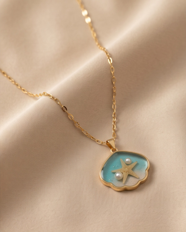 img_0829 Gold-Tone Stainless Steel Shell Pendant Necklace – Ombré Starfish & Pearl Charm