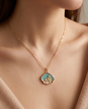 Gold-Tone Stainless Steel Shell Pendant Necklace – Ombré Starfish & Pearl Charm