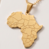 Gold-Tone Stainless Steel Africa Map Pendant Necklace – Engraved Country Outlines