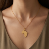 Gold-Tone Stainless Steel Africa Map Pendant Necklace – Engraved Country Outlines