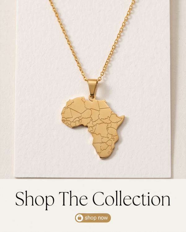 Gold-Tone Stainless Steel Africa Map Pendant Necklace – Engraved Country Outlines
