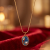 Gold-Tone Stainless Steel Blue Seahorse Pendant Necklace – Pearl Accent