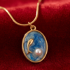 Gold-Tone Stainless Steel Blue Seahorse Pendant Necklace – Pearl Accent