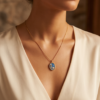 Gold-Tone Stainless Steel Blue Seahorse Pendant Necklace – Pearl Accent