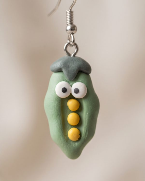 Cute Pea Pod Polymer Clay Earrings – Handmade Googly Eye Charm Earrings