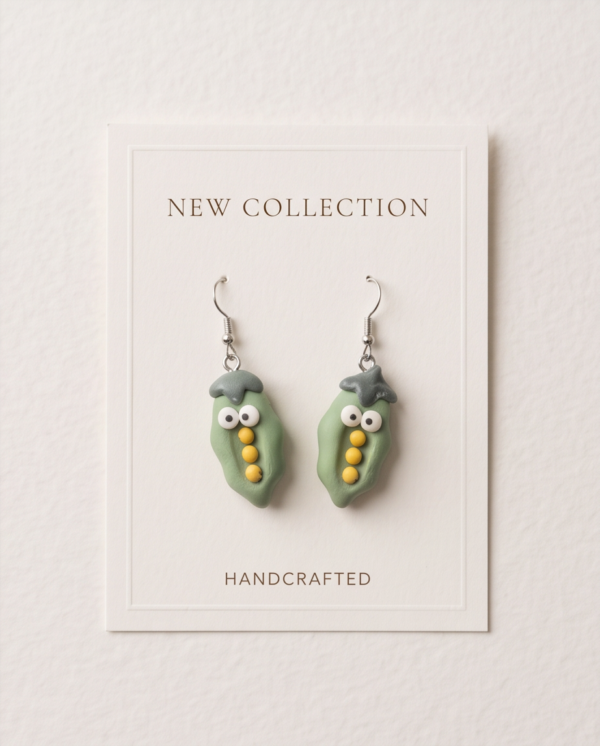 Cute Pea Pod Polymer Clay Earrings – Handmade Googly Eye Charm Earrings