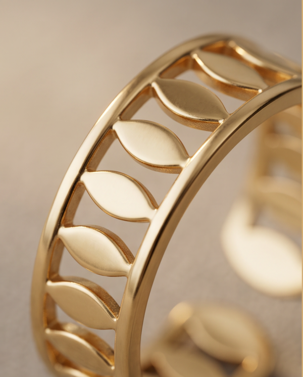 img_0888 Gold-Tone Stainless Steel Open Cutout Ring – Leaf Link Design