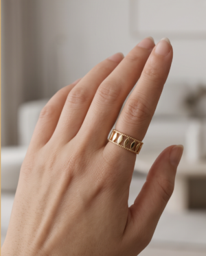 Gold-Tone Stainless Steel Open Cutout Ring – Leaf Link Design