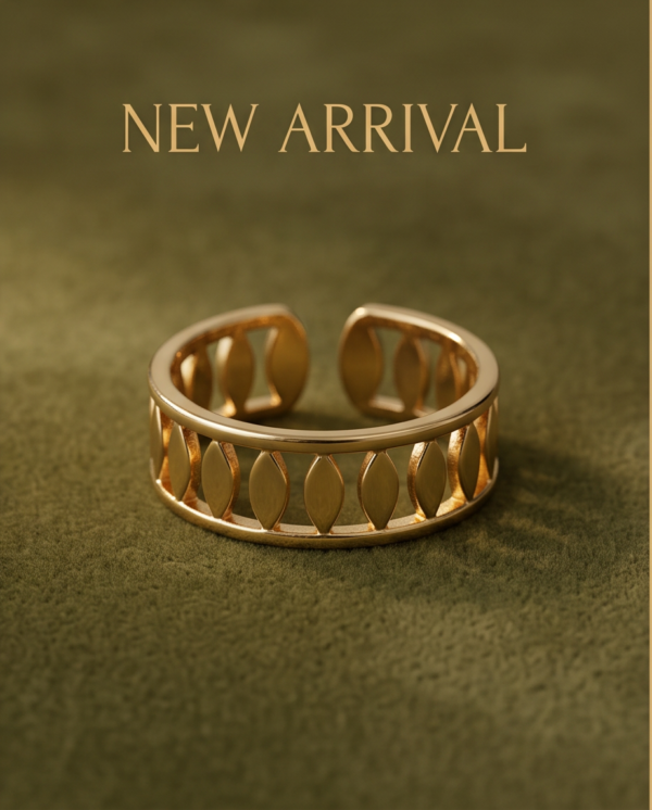img_0890 Gold-Tone Stainless Steel Open Cutout Ring – Leaf Link Design