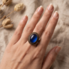 Vintage Antique Bronze Oval Sapphire-Blue Statement Ring – Scalloped Border