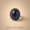 Vintage Antique Bronze Oval Sapphire-Blue Statement Ring – Scalloped Border
