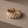 Gold-Tone Stainless Steel White Enamel Ribbed Ring – Segmented Design
