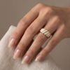 Gold-Tone Stainless Steel White Enamel Ribbed Ring – Segmented Design