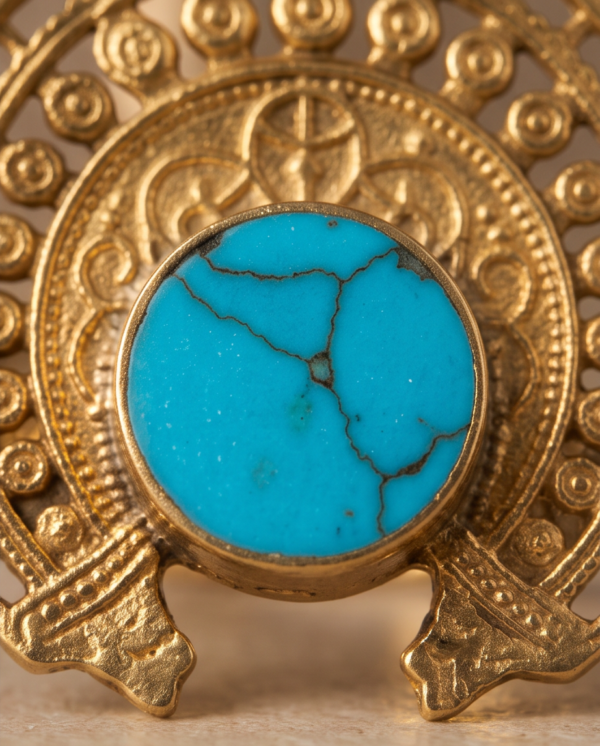 Vintage Antique Gold Turquoise Statement Ring – Sunburst Textured Design