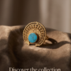 Vintage Antique Gold Turquoise Statement Ring – Sunburst Textured Design