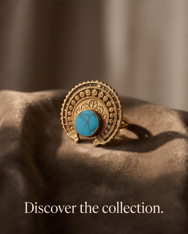 Vintage Antique Gold Turquoise Statement Ring – Sunburst Textured Design