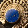 Vintage Antique Gold Lapis Blue Statement Ring – Sunburst Textured Design
