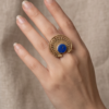 Vintage Antique Gold Lapis Blue Statement Ring – Sunburst Textured Design