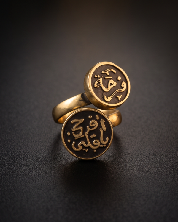 Vintage Gold-Tone Double Coin Arabic Engraved Statement Ring