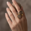 Vintage Gold-Tone Double Coin Arabic Engraved Statement Ring